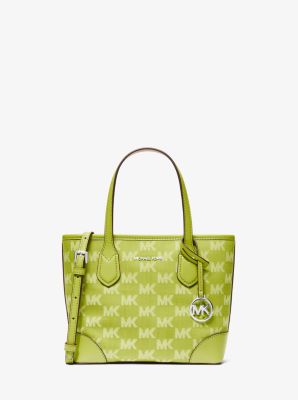 Eva Extra-Small Logo Jacquard Denim Convertible Tote Bag in LIME | Michael Kors