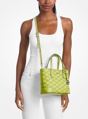 Eva Extra-Small Logo Jacquard Denim Convertible Tote Bag in LIME | Michael Kors