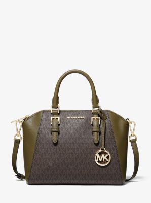 Michael Kors Charlotte Ciara Large Top Zip Satchel Black Crossbody Leather