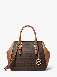 Charlotte Large Logo and Leather Satchel - BROWN - 35T0GCFS3B