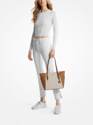 Charlotte Large Logo and Leather Top-Zip Tote Bag