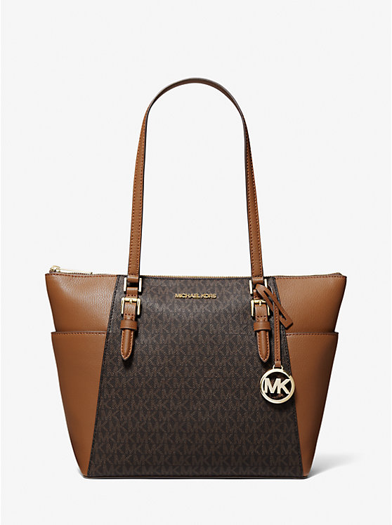 Charlotte Large Logo and Leather Top-Zip Tote Bag image number 0