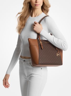 Charlotte Large Logo and Leather Top-Zip Tote Bag