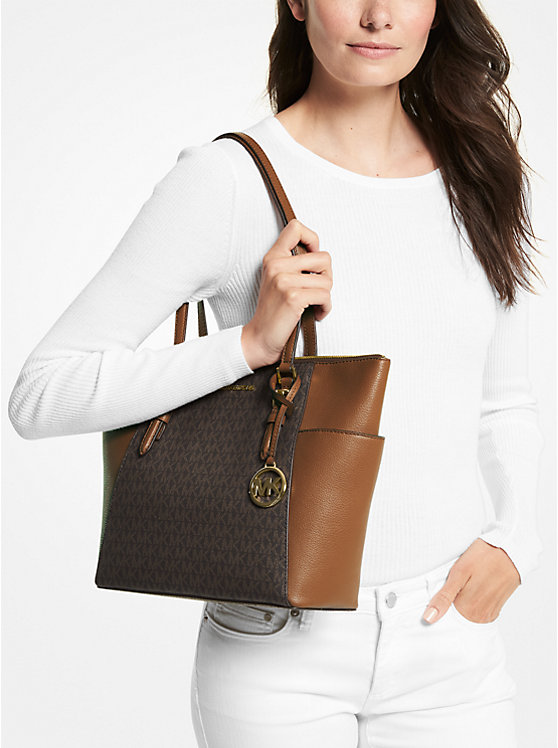 Charlotte Large Logo and Leather Top-Zip Tote Bag | Michael Kors 