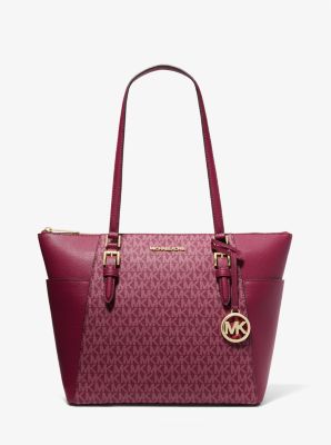 Charlotte Large Logo and Leather Top-Zip Tote Bag