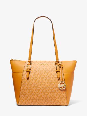 Michael+Kors+Charlotte+Large+Top+Zip+Tote+Vanilla+Signature+Shoulder+Bag  for sale online