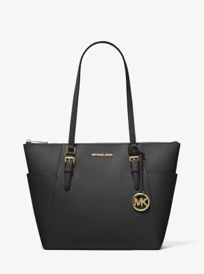 Michael Kors Charlotte Large Top Zip Tote Saffiano Leather in Black