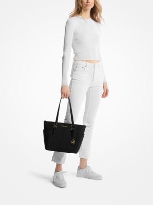 Charlotte Large Logo and Leather Top-Zip Tote Bag