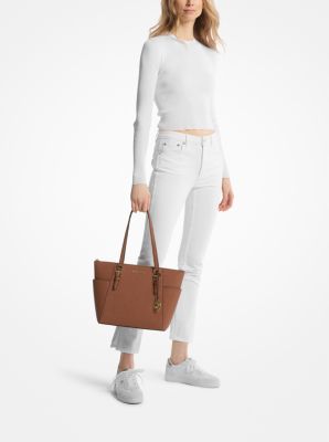 Charlotte Large Logo and Leather Top-Zip Tote Bag