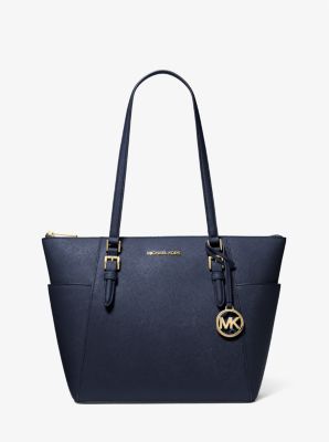 MK Shopper Charlotte Large Aus Saffianleder Mit Reißverschluss An Der Oberseite - Blau