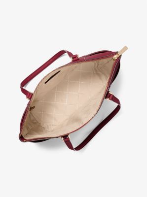Grand sac fourre-tout Charlotte en cuir Saffiano à fermeture éclair sur le dessus