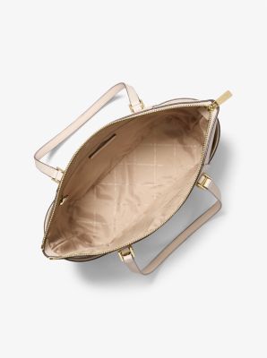 Charlotte Large Saffiano Leather Top-Zip Tote Bag in LT CREAM | Michael Kors