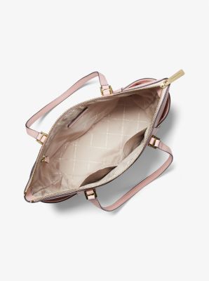 Grand sac fourre-tout Charlotte en cuir Saffiano à fermeture éclair sur le dessus