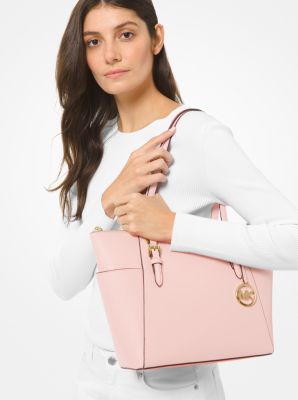 Grand sac fourre-tout Charlotte en cuir Saffiano à fermeture éclair sur le dessus
