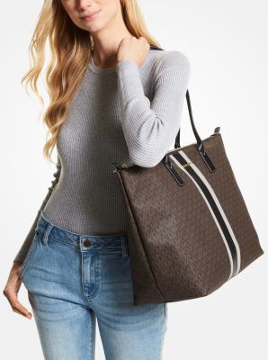 Leather-Trimmed Logo-Print Canvas Tote Bag