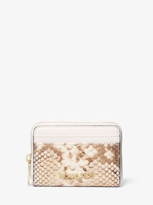 Michael Kors Gold Leather Jet Set Travel Wallet On Chain Michael