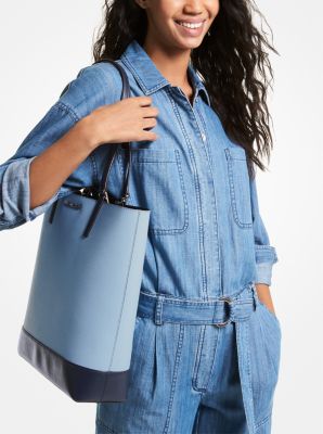 Kelli Large Color-Block Pebbled Leather Tote Bag