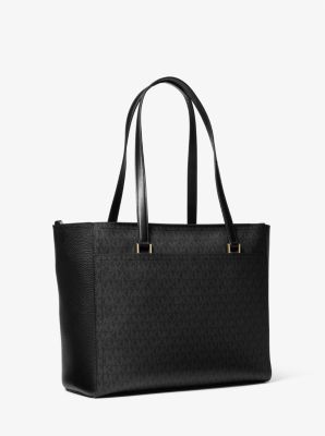 M black leather Pocket tote bag