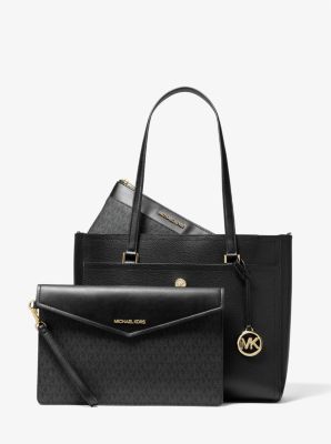 Michael Kors Maisie Large Pebbled Leather 3-in-1 Tote Bag Black MK Signature