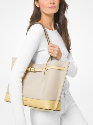 Emilia Large Canvas and Crocodile Embossed Tote Bag | Michael Kors