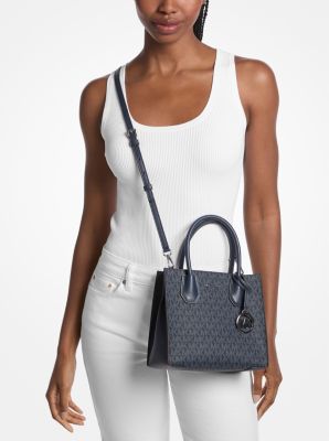 Mercer Medium Logo and Leather Accordion Crossbody Bag in ADMIRAL | Michael Kors