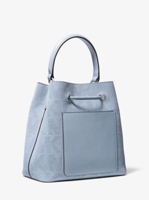 Suri Medium Logo Perforated Suede Crossbody Bag in PALE BLUE | Michael Kors