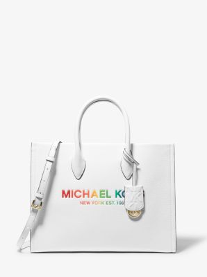 Mirella Medium Logo Embossed Pebbled Leather Tote Bag