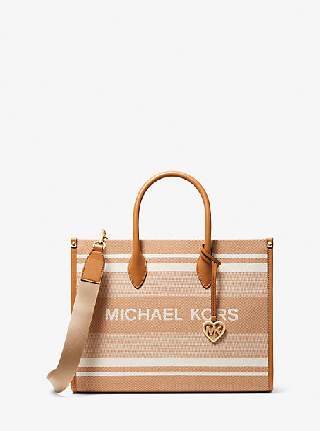 Mirella Medium Striped Cotton Canvas Tote Bag | Michael Kors