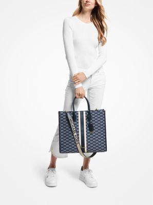 Mirella Large Striped Logo Jacquard Tote Bag | Michael Kors