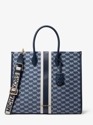 michael kors mirella medium striped cotton canvas tote bag