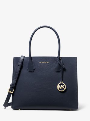 MK Mercer Large Pebbled Leather Accordion Tote Bag - Blue - Michael Kors