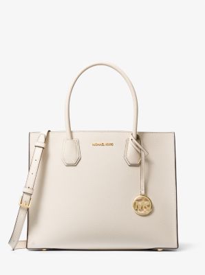 mk mercer large pebbled leather accordion tote bag - natãºr - michael kors
