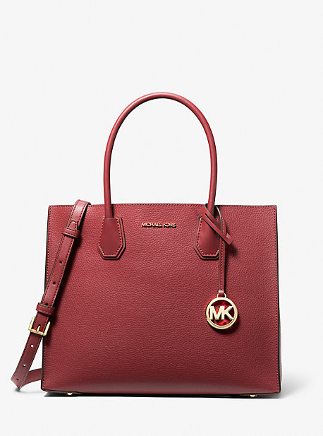 Michael Kors Mercer Large Pebbled Leather Accordion Tote Bag In Red