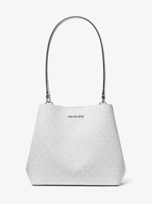 Michael Kors Pratt Medium Signature Logo Shoulder Bag In White