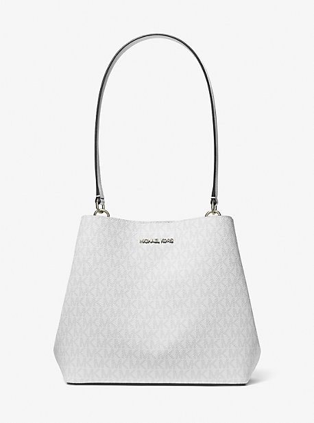 Michael Kors Pratt Medium Signature Logo Shoulder Bag In White