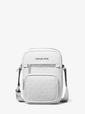 Michael Kors Women s Jet Set Medium Signature Logo Crossbody Bag White Shoulder Bags