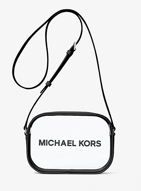 Michael Kors Jet Set Travel Medium Clear Vinyl Camera Bag In Black