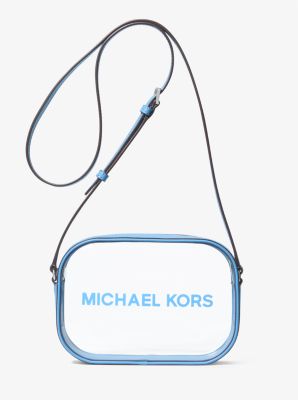Michael Kors Jet Set Travel Medium Clear Vinyl Camera Bag In Blue