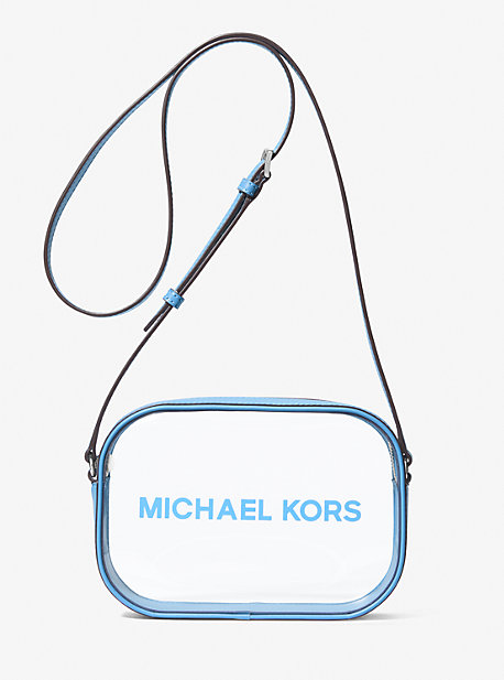 Michael Kors Jet Set Travel Medium Clear Vinyl Camera Bag In Blue