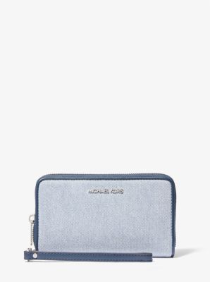 Grande pochette-bracelet Jet Set en denim délavé pour téléphone intelligent