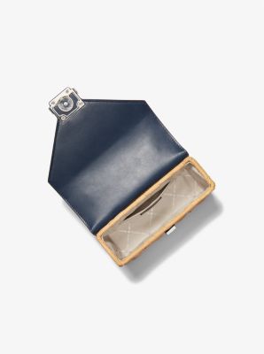 特価！Michael Kors Mini JayneThree-Hand Navy レザーMK7114 Nola Small Crystal Embellished Washed Denim Crossbody Bag