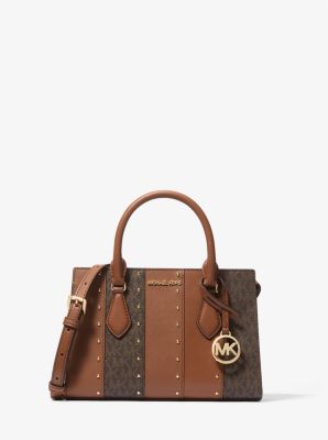 Sheila Small Studded Patchwork and Signature Logo Satchel
