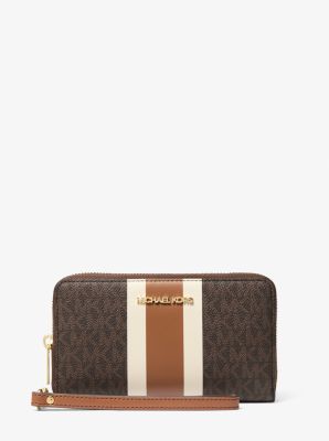 Jet Set Travel Large Striped Signature Logo Smartphone Wallet in BROWN MULTI | Michael Kors