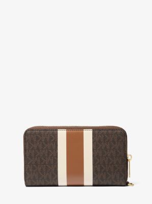 Jet Set Travel Large Striped Signature Logo Smartphone Wallet in BROWN MULTI | Michael Kors