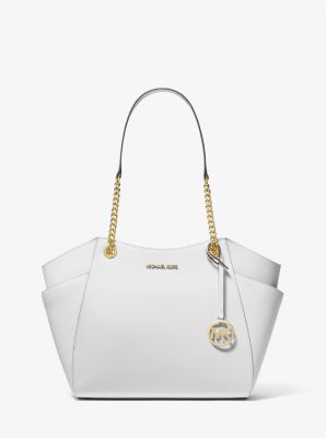 Michael Kors Jet Set Large Saffiano Leather Shoulder Bag In White