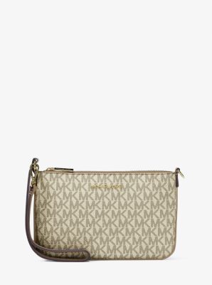 Jet Set Small Metallic Signature Logo Wristlet