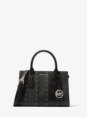 Sheila Small Studded Patchwork and Signature Logo Satchel