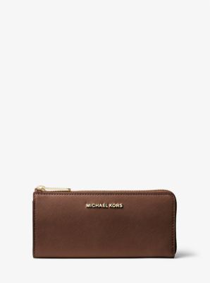 Michael Kors Jet Set Travel Large Saffiano Leather Quarter-zip Wallet In  Brown