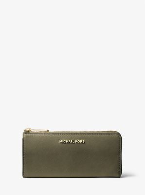 Michael Kors Jet Set Travel Large Leather Quarter-Zip Wallet Powder Blush