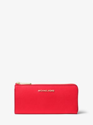 Michael Kors Jet Set Travel Large Saffiano Leather Quarter-zip Wallet In  Pink